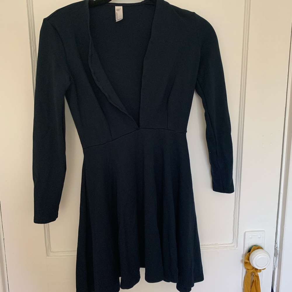 American Apparel navy A-line dress, deep V neck